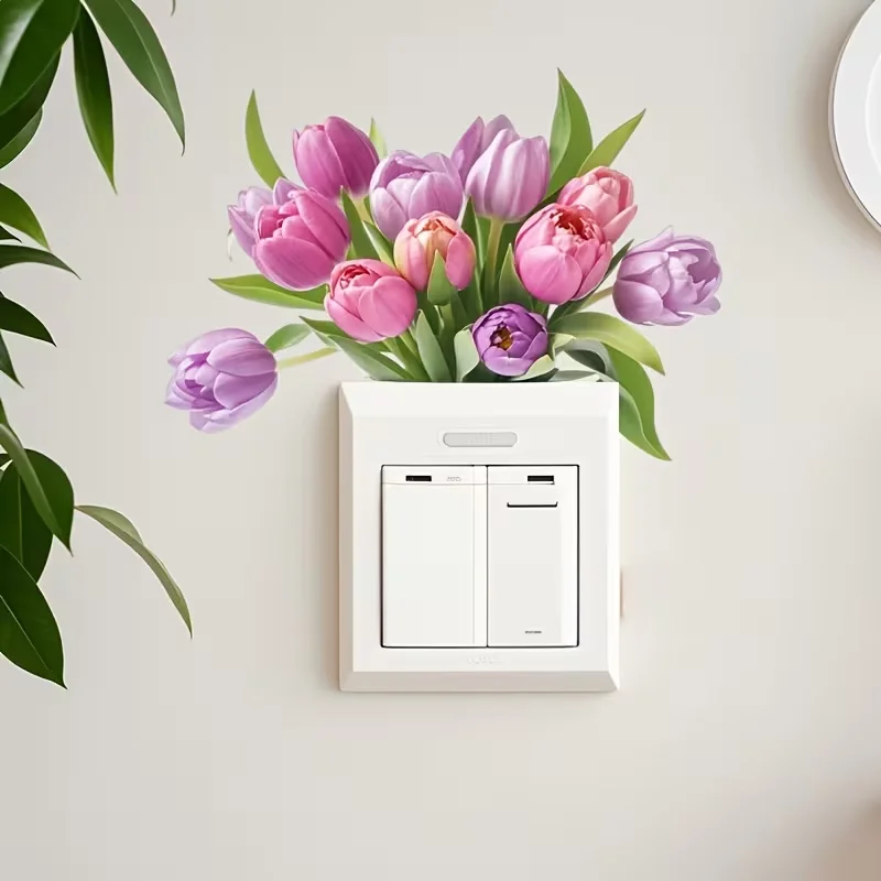 1pc Exquisite Flower Pattern Switch Stickers Living Room Decorative Wall Stickers - Removable, Self Adhesive, Easy to Clean