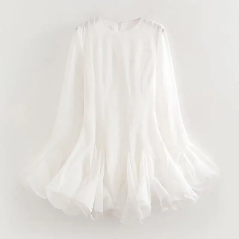 Feminino elegante renda midi vestido de manga longa figura revelando design doce em camadas babados saia inchada fino ajuste vestido formal