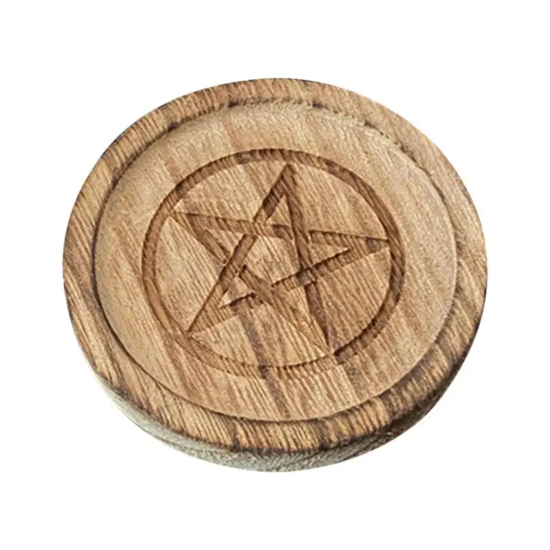 Wooden Candle Holder Plate Vintage Decor Jewelry Tray Altar Supplies For Home With Pentagram For Wiccan Tarot Home Decor