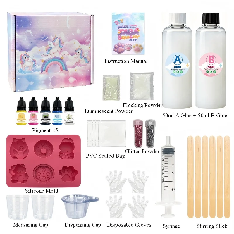 Glow in The Dark DIY Squishy Making Kit Make Your Own Squishies All-in-One Craft Kit with Cute Mini Paw Bear Bunny For Kids Gift