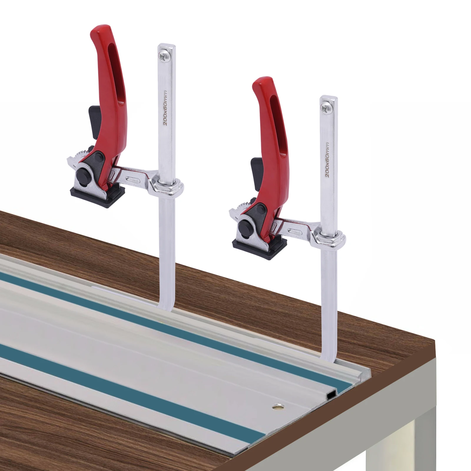 2pcs Ratcheting Table Clamp Ratchet Clamp Set 7.8" Jaw Woodworking Clamp Quick Guide Rail Ratchet Clamp for Secure Workholding