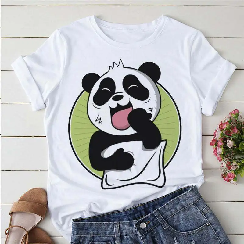 Cute Cartoon Panda Retro Letter Cartoon Fashionable Short Sleeved Round Neck Niche Trend Personalized Parent-child T-shirt