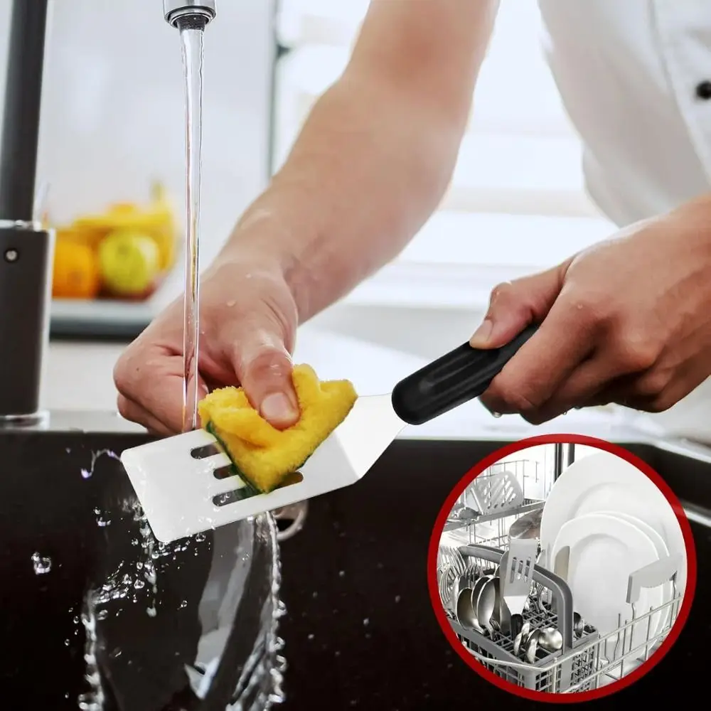 

Durable Stainless Steel Grill Spatula Hollow Design Rectangle Teppanyaki Spatula Anti-scald Handle Mini Pancake Scraper Tiramisu
