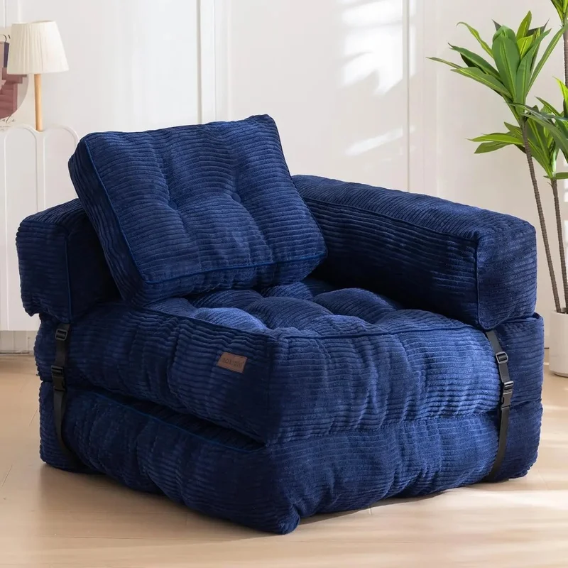 

L-Shaped Convertible Sleeper Sofa Bed, Foldable Sofa with Armrest and Pillow, Portable Folding Chair Bed