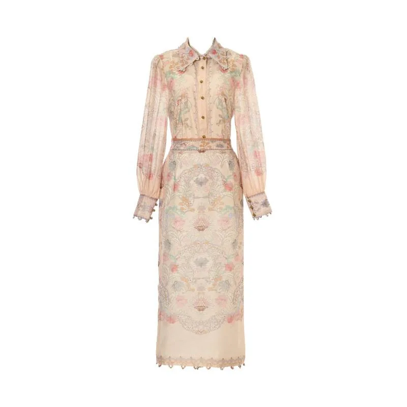 2026年新作 レディース シルク麻 花柄プリント イルトトップセット ホリデーウェア ハイウエスト ストリートスタイル ロングスリーブ シルク風ベルベット