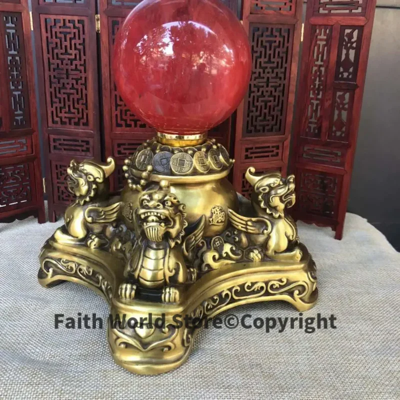 Asia America HOME SHOP OFFICE brass Amass Fortune dragon PI XIU GOOD LUCK Mascot ZHAO CAI Crystal ball FENG SHUI Decor statue