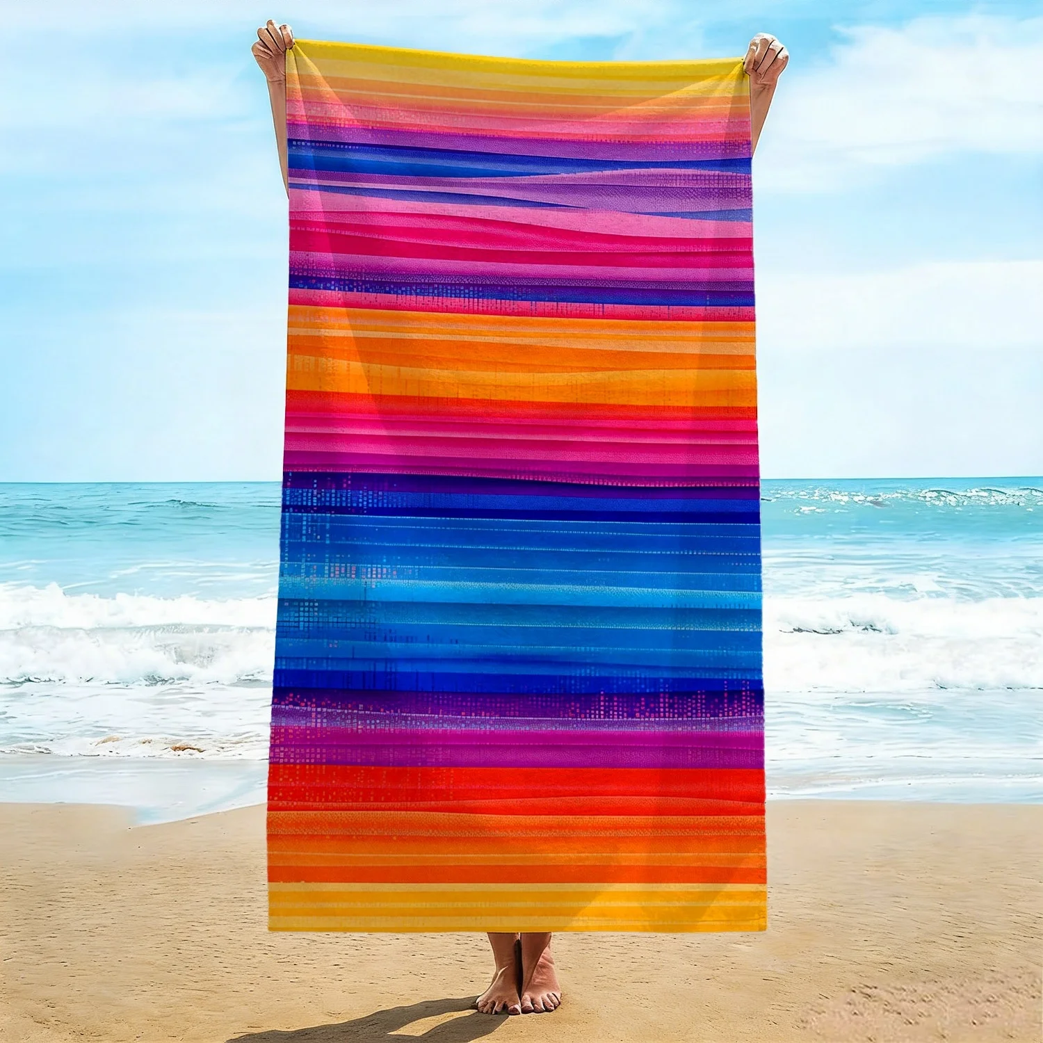 Mexican Serape Beach Towel, Vibrant Striped Print, Quick Dry Microfiber, Oversized for Beach Pool, Summer Fiesta Gift