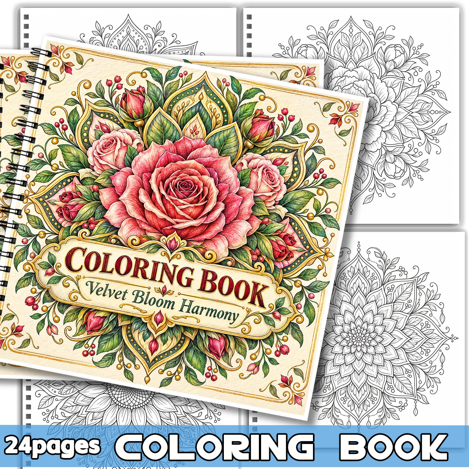 Spiral Binding Coloring Book Velvet Bloom Harmony Floral Design For Adults Teens Showcasing Creativity Relieving Stress Notebook