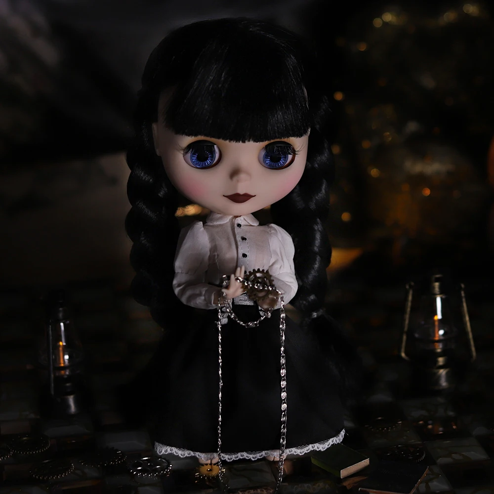 ICY DBS Blyth Doll 30cm Dark Series Black Hair Black Eyelids Tan Skin Fair Skin Matte Face 19 Joints Body Fashion Girls Gifts