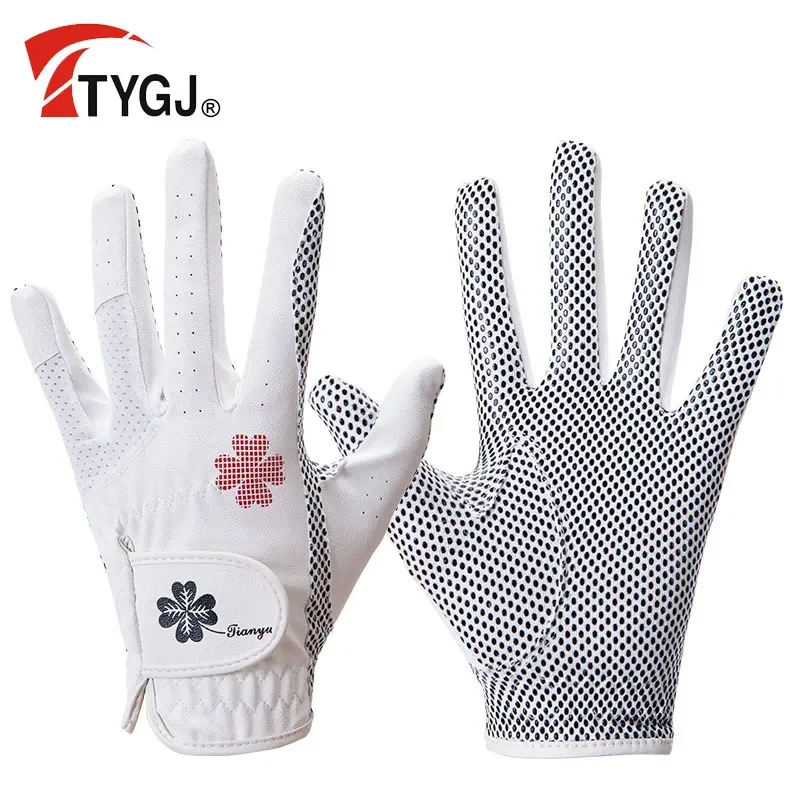 

TTYGJ Golf Women's Gloves PU Leather Left and Right Hands 1 Pair of Anti Slip Particles with Breathable Outdoor Sports Gloves