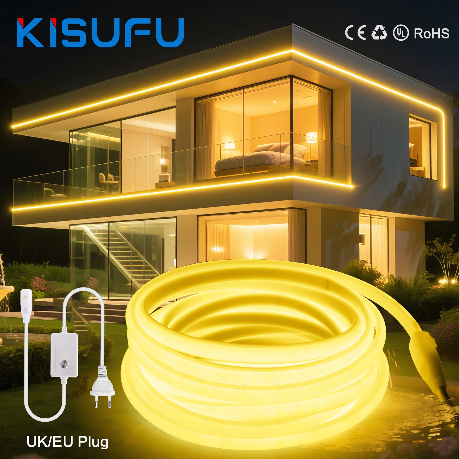 Dimmable 220V 230V COB LED Neon Strip Light Super Bright 288LEDs/M IP67 Adhesive Neon Milk Strip UK/EU Plug Home Garden Decor