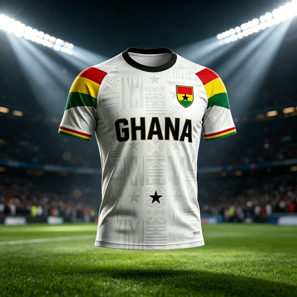 Unisex Ghana Soccer Fan Jersey White  Short Sleeve Oversized National 3D Creative Emblem Football Supporter NEW Family Kids Tees