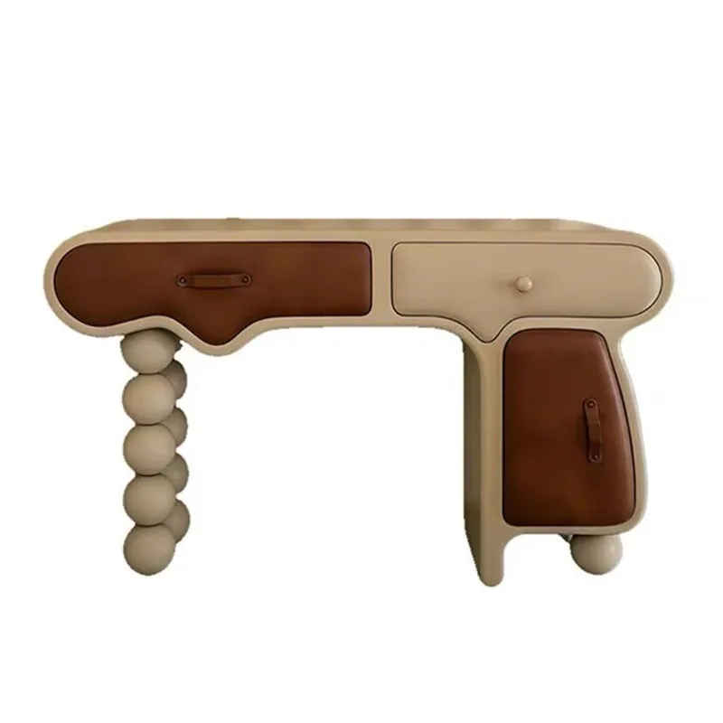 Italian light luxury wooden entrance table, designer villa mansion leather creative dressing cabinet, entrance hall entrance