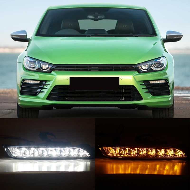 Car LED Daytime Running Light Daylight Driving Yellow Turn Signal lamp For Volkswagen VW Scirocco R 2010 - 2014 2015 2016