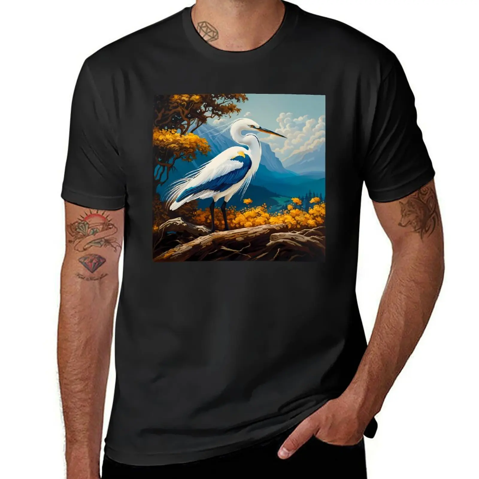 Snowy Egret, Ai Generated Art T-Shirt tees customs mens t shirts casual stylish