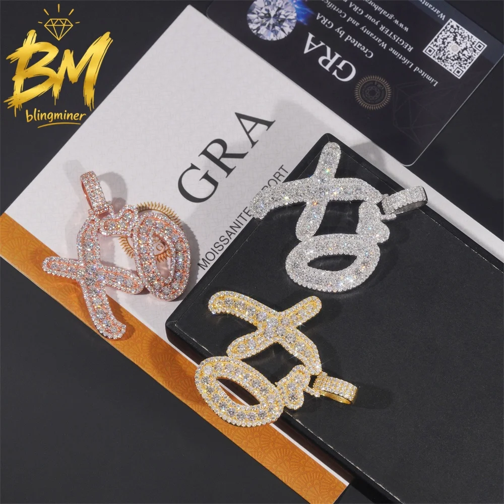 Blingminer Letter XO VVS Moissanite Pendant For Men Women S925 Silver Pendants Jewelry Pass Diamonds Tester GRA Free Shipping