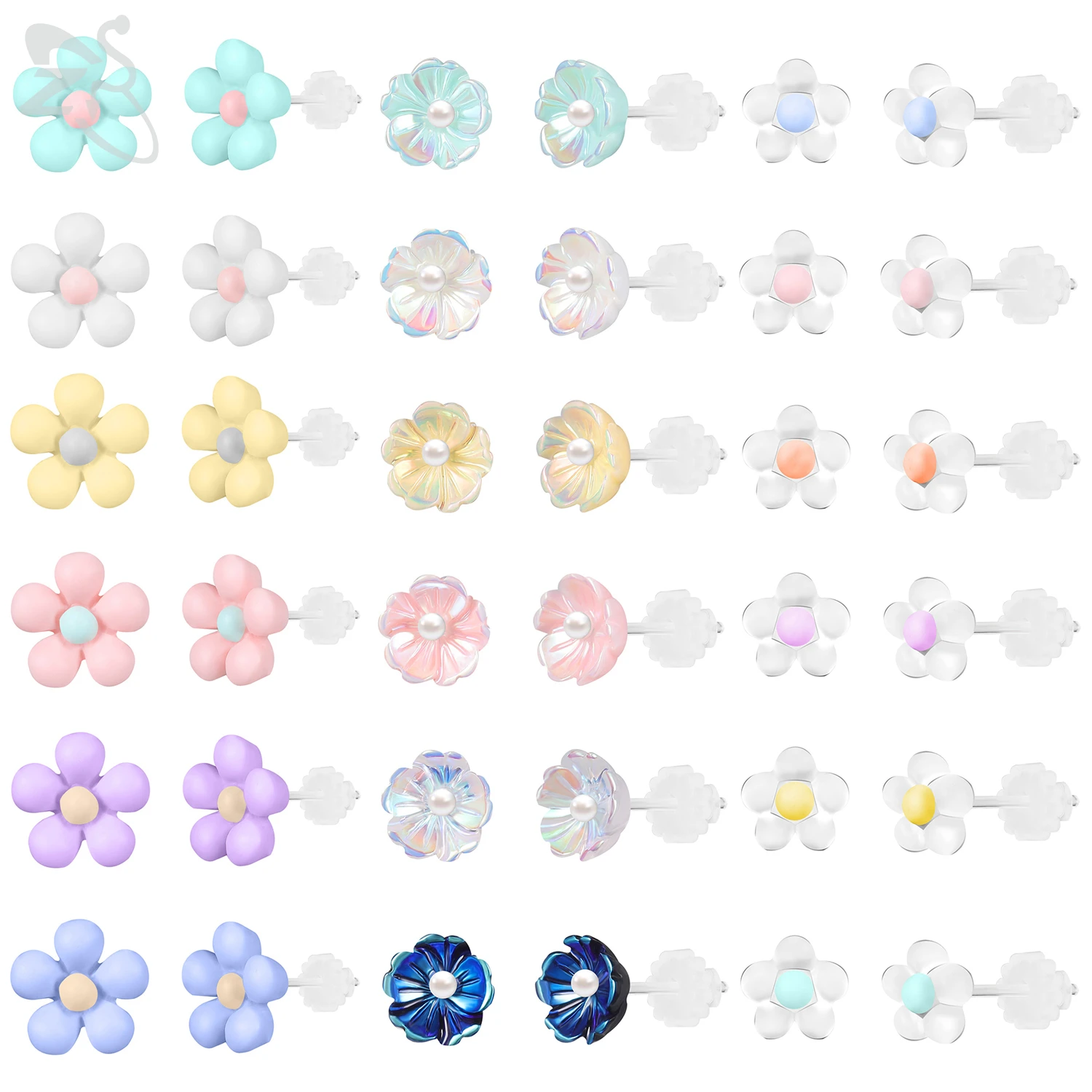 

ZS 1 Pair Cute Flower Shape Stud Earring For Women Girls Colorful Acrylic Ear Cartilage Helix Conch Piercing Party Club Earrings