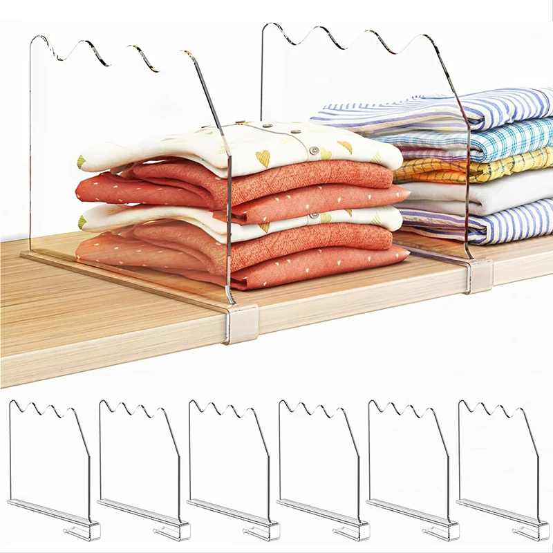 1/2 قطعة فواصل خزانة المنظمون واضح مقسم مجلس قابل للتعديل خزانة الرف التقسيم لوحة الملابس تخزين مصنف