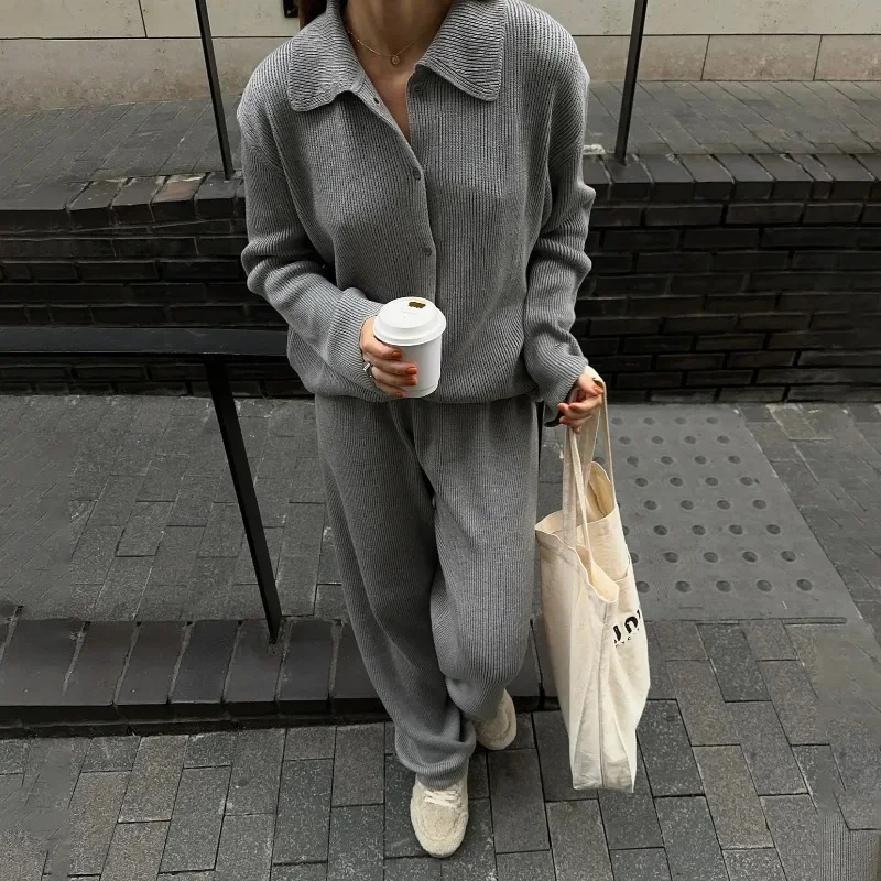 

2025 Fall/Winter New Solid Color Simple Knitwear Suit Two-Piece Women's High-Waisted Casual Pants