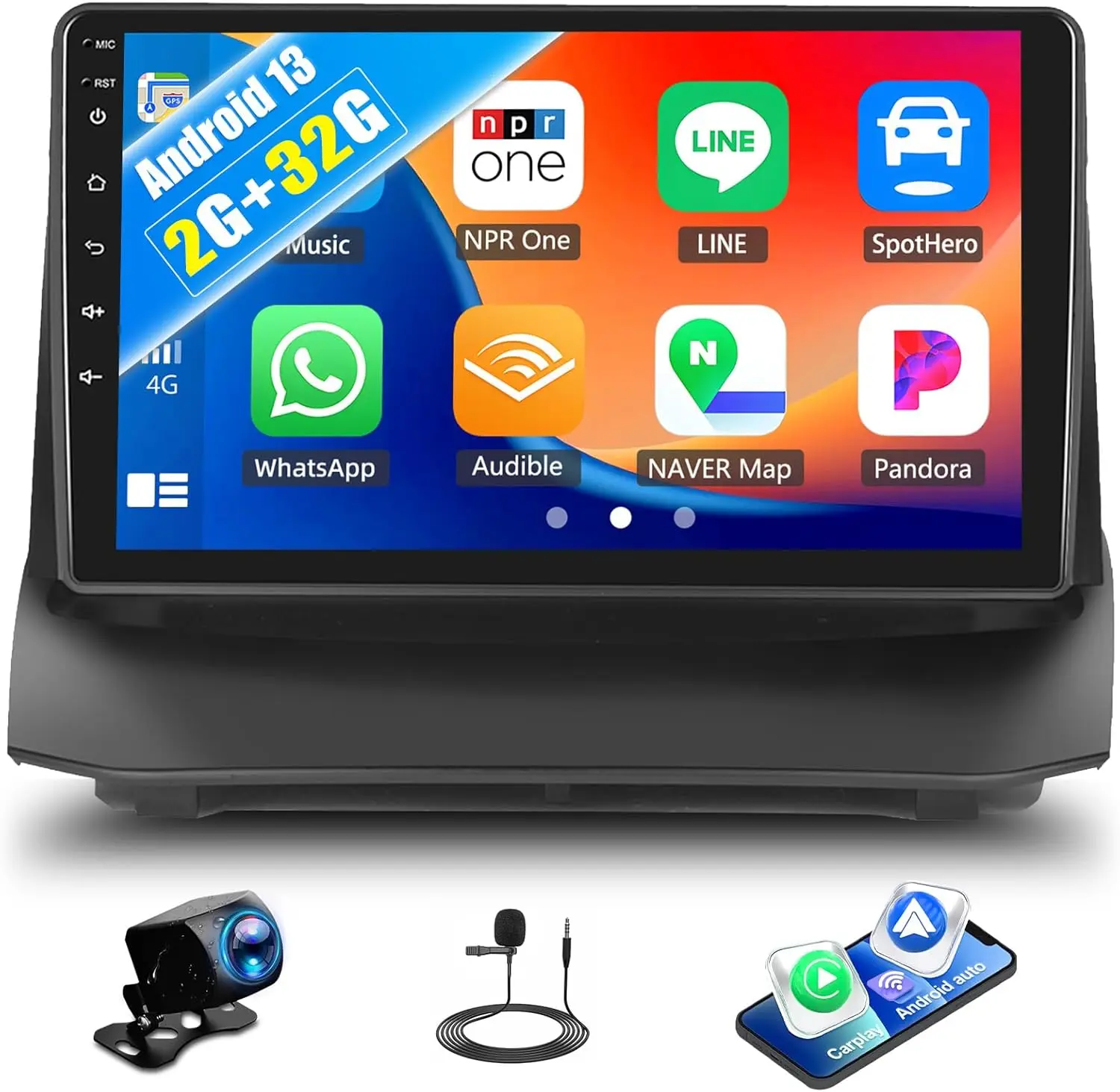 Autoradio Android Touch Screen da 9' per Ford Fiesta 2009-2014 con CarPlay, Android Auto, GPS, WiFi, telecamera di backup