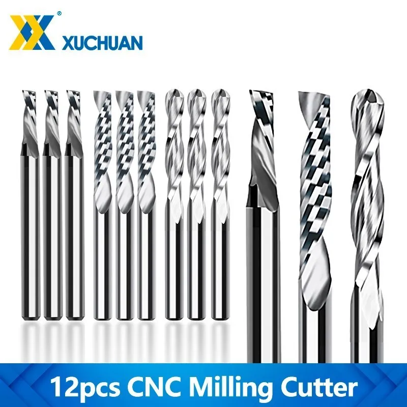 

1/8" Shank Ball Nose EndMill Single Flute Spiral Milling Cutter Carbide CNC Router Bit for Woodworking Milling Tool 12pcs