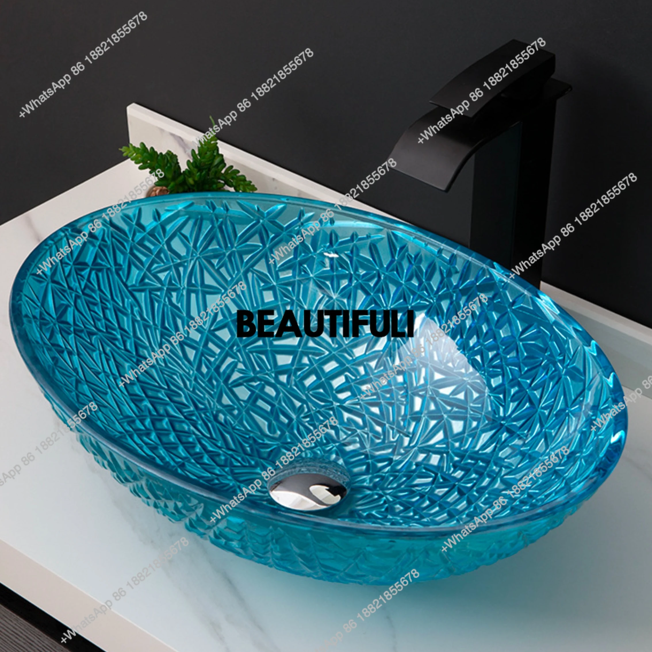 

Crystal glass basin bathroom art light luxury washbasin home washbasin bathroom oval countertop basin