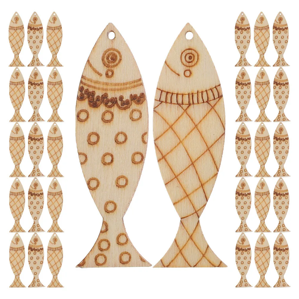 

100Pcs Mediterranean Style Wood Fish Cutouts Unfinished Wooden Hanging Ornaments Blank Paintable Tags for DIY Crafts Party
