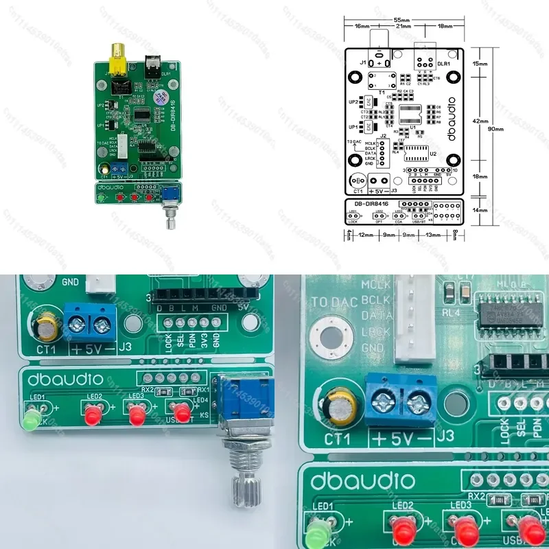 DIR8416 Coaxial to IIS Optical Fiber Receiver Board USB Sound Card Support DC 5V Digital Audio Signal Conversion Module