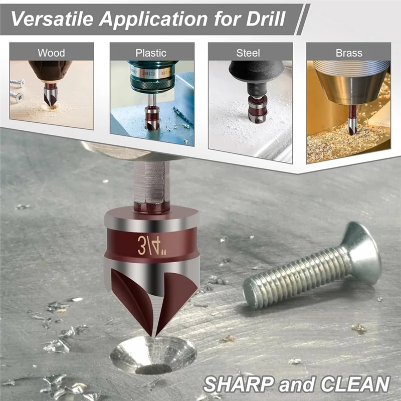 

ABBO-82 Degree HSS Countersink Drill Bit Set 5PCS Counter Sink Bits For Wood,Metal Plastic