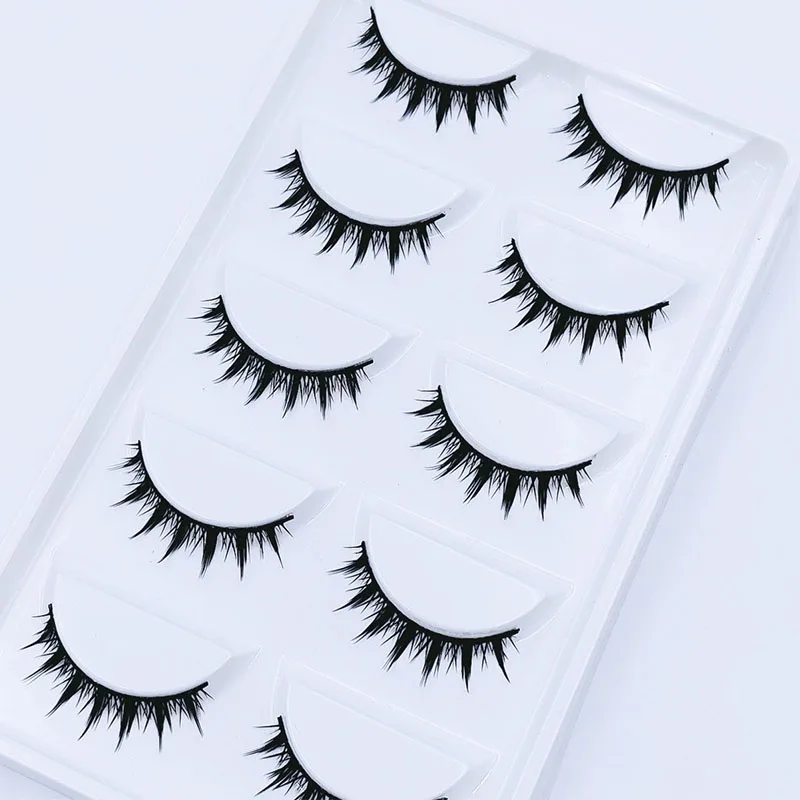 5 Paare natürliche falsche Wimpern Manga simulierte Wimpern verlängerungen kurz cos kleiner Teufel schwarzer Stiel handgemachte Kreuz Make-up Wimpern