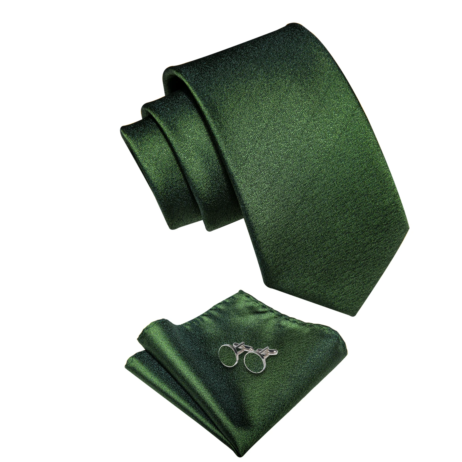 Satin Green Luxury 8 CM Necktie for Business Fashion Solid Pocket Square Cufflinks Formal Tuxedo Accessory Wedding Business Ties