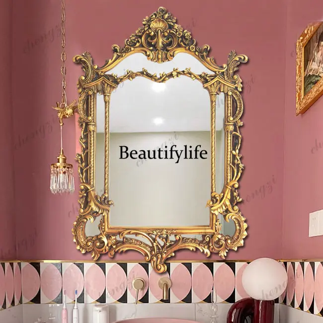 French retro bathroom mirror American European bathroom, wall hanging, wall engraved dressing mirror