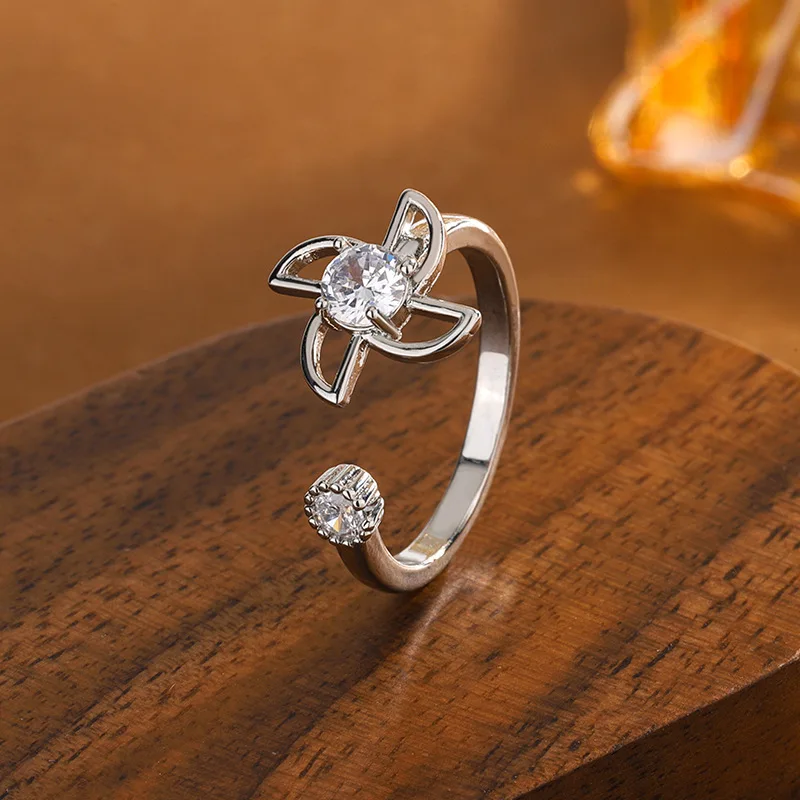 

Новое поступление, модная креативная ветряная мельница, стерлинговое серебро 925 пробы, темперамент, вспышка, кристалл, популярные открывающиеся кольца R360