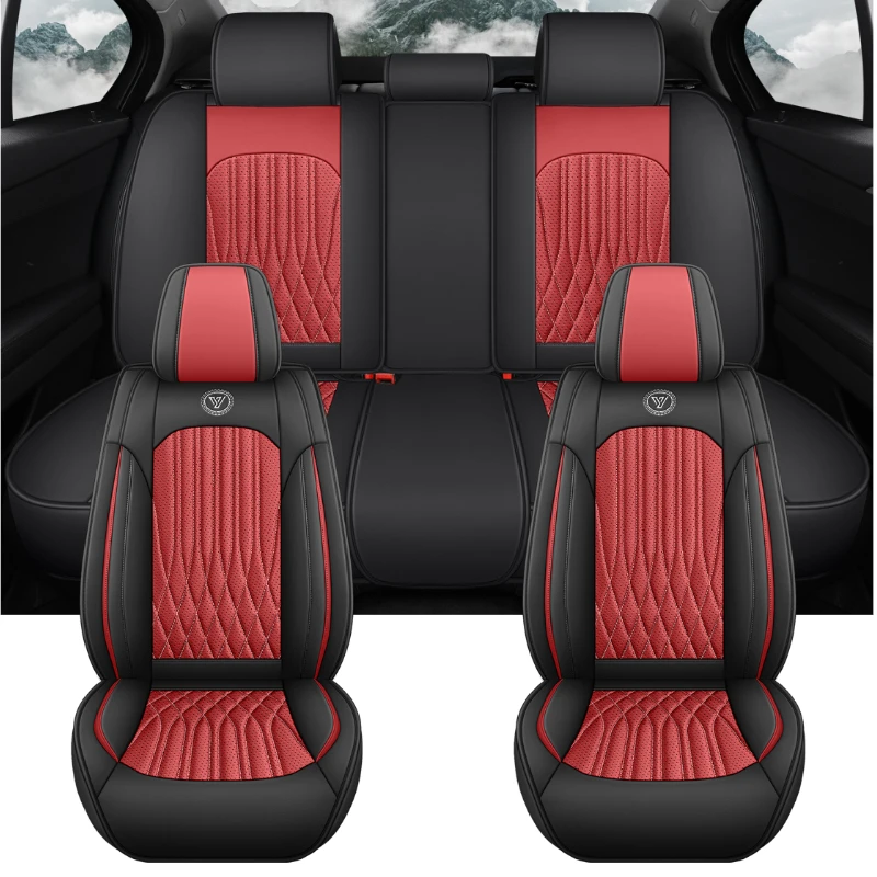 

5-местные 3D чехлы на автомобильные сиденья с крыльями, двухцветная полная упаковка, перфорированная искусственная кожа, мягкая прочная, быстрая посадка, для большинства автомобилей, круглый год использования