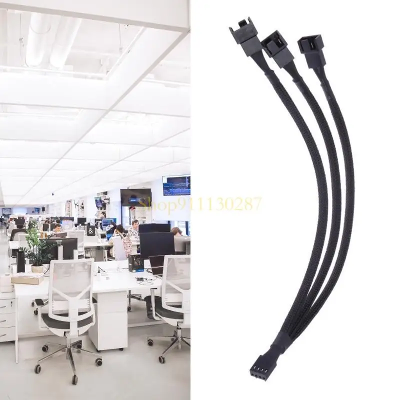 

J1HC Black 4Pin PWM Fan Cable Cooling 1 To 3Ways Splitter Sleeved Extension Cable