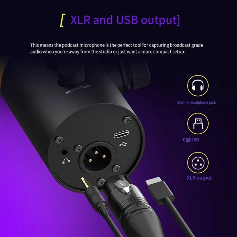 

Stylish-RGB Gaming Microphone Dynamic Microphone USB/XLR Noise Canceling Dual Mode Microphone Podcast Microphone Durable Easy To