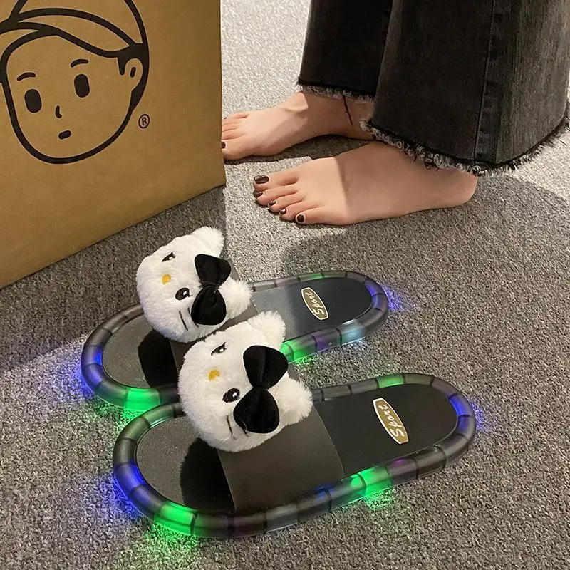 

Y2K Hello Kitty Slippers Lovely Doll Kawaii Fashion Luminous Slippers Female Cute Wearing Thick Soled Indoor Non-Slip Shoes Gift