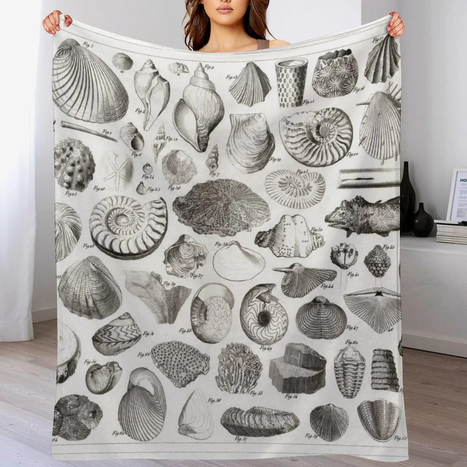 1857 Diagram Paleontology: Fossils Throw Blanket Plush Bed linens Furry decorative Blankets