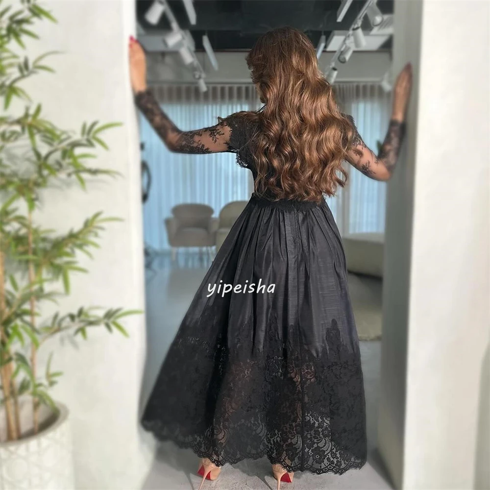 Exquisito vestido Midi plisado de encaje de línea A, cuello alto, vestidos de graduación, estilo moderno exquisito, tallas simples de moda disponibles