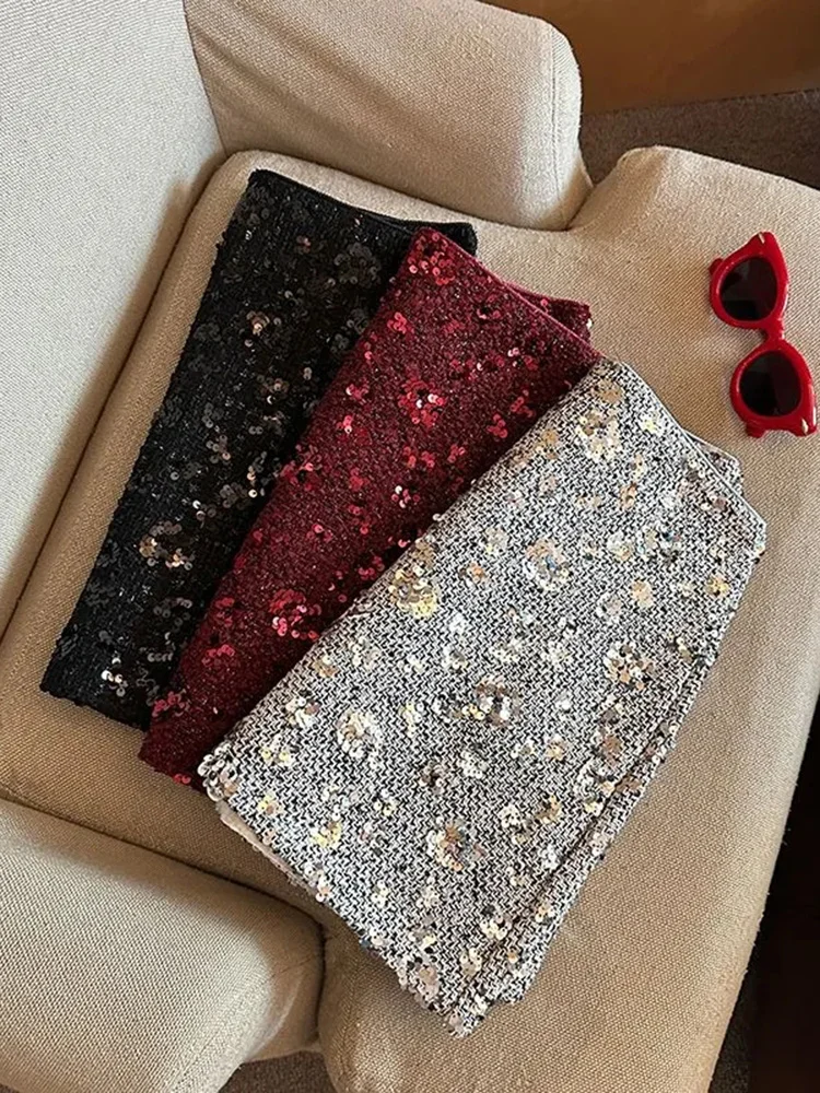 Vintage Bright Silk Mini Skirts Women Sexy Slim High Waist Party Night A Line Skirt Fall Winter Lady Korean Elegant Design Skirt