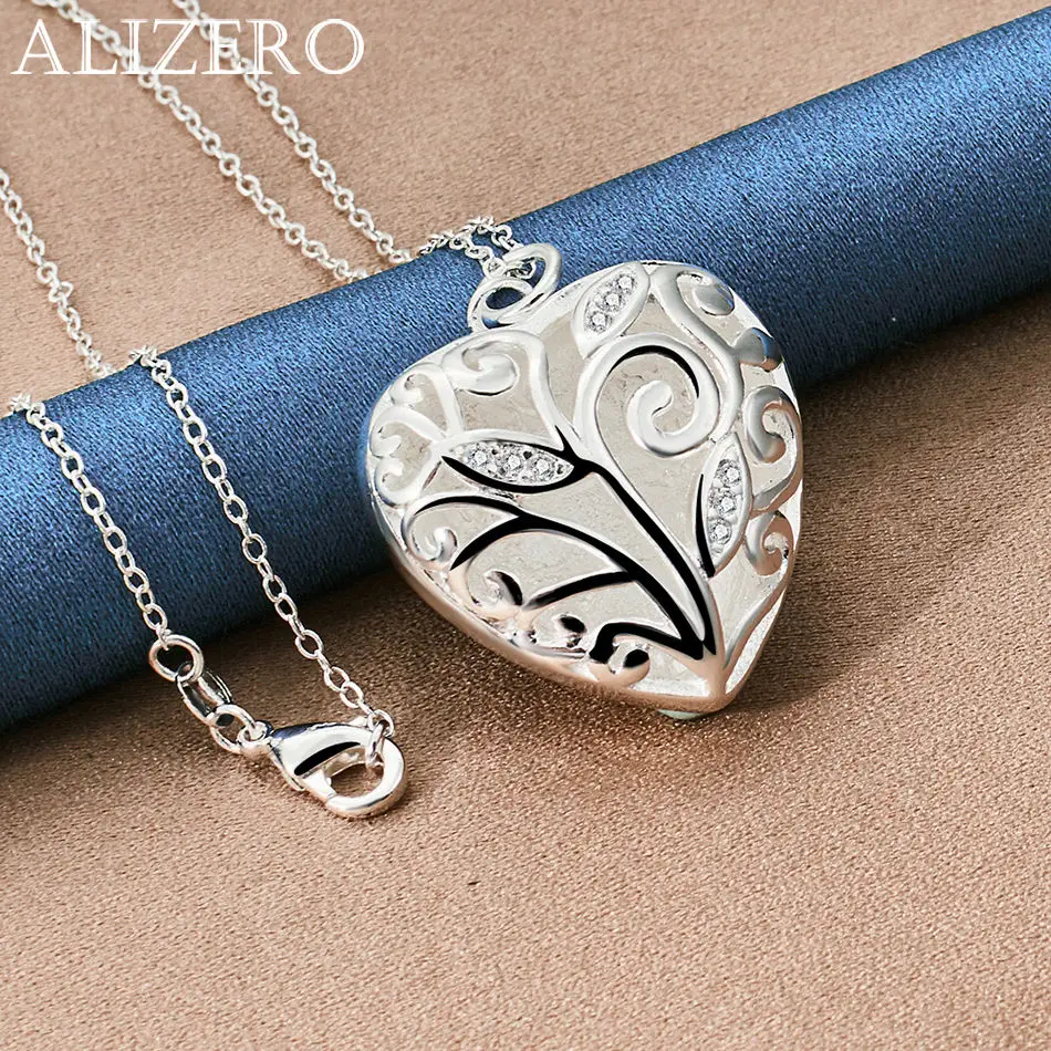 

ALIZERO 925 Sterling Silver Hollow Flower Zircon Heart Pendant Necklaces With 16-30 inch Chain Women Fashion Jewelry Gifts