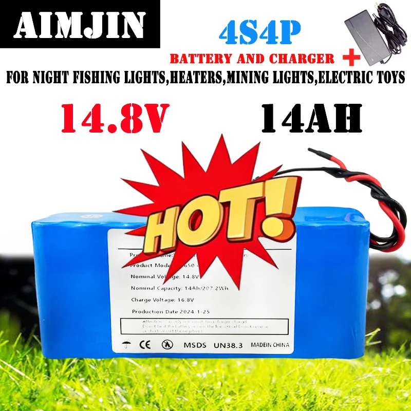 🔧🎈14.8V 14Ah 18650 Lithium Battery Pack 4S4P 16.8V LED Night Fishing Light Heater Miner's Light Amplifier Battery BMS + Charge