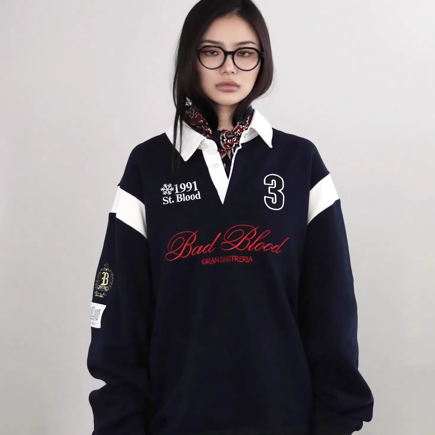 American Sle Long Sve Collar Sweatshirt Feminino Spotici Street Sportswear Confortável Algodão Poliéster Mistura Moletom Com Capuz