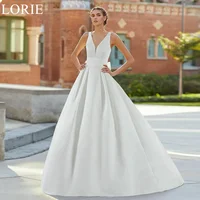 LORIE-vestido de novia de satén con escote en V y espalda descubierta para novia, traje de boda romántico elegante, corte en A, talla personalizada, 2024