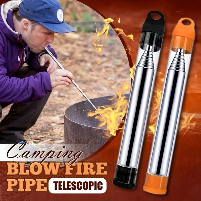 

1/2Pcs Stainless Steel Blowpipe Retractable Outdoor Survival Tool Portable Blow Stick Cooking Picnic Campfire Tools