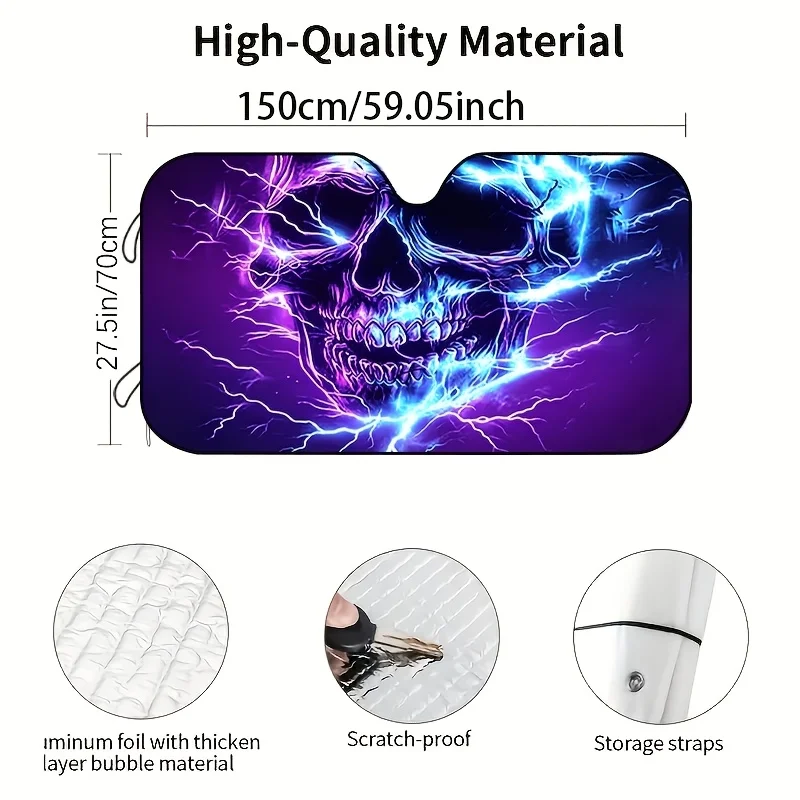 1pc Cool Electro-Optic Skull Pattern Car Windshield Sunshade, Effectively Block The Sunlight Heat Radiation, Protect The Privacy