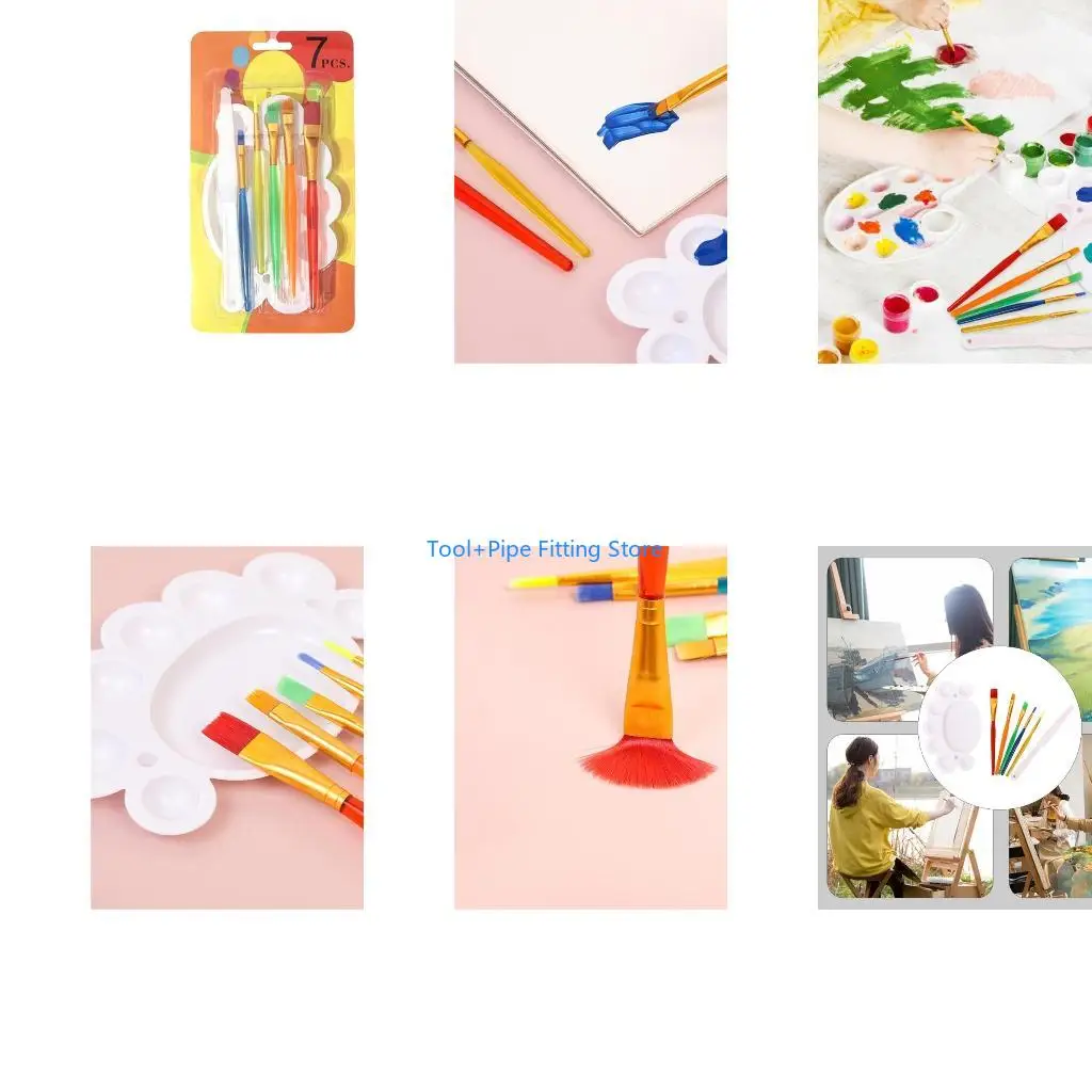 F92B Children Paint Brush Flat Tip for Kids Watercolor Acrylic Gouaches