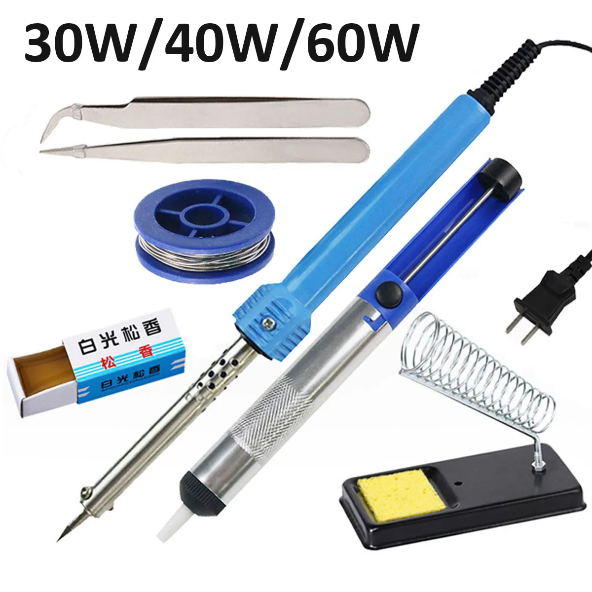 8 In 1 Electronic Soldering Iron Kit 220V 30W 40W 60W Iron Stand Desolder Pump Tweezers Solder Wire Rosin DIY Welding Tool Set