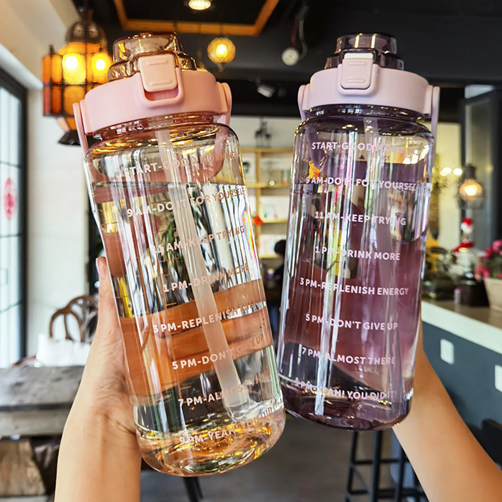 2L Large Capacity Water Bottles Portable Sports Water Bottle With Straw Fitness Bike Cup Summer With Time Marker