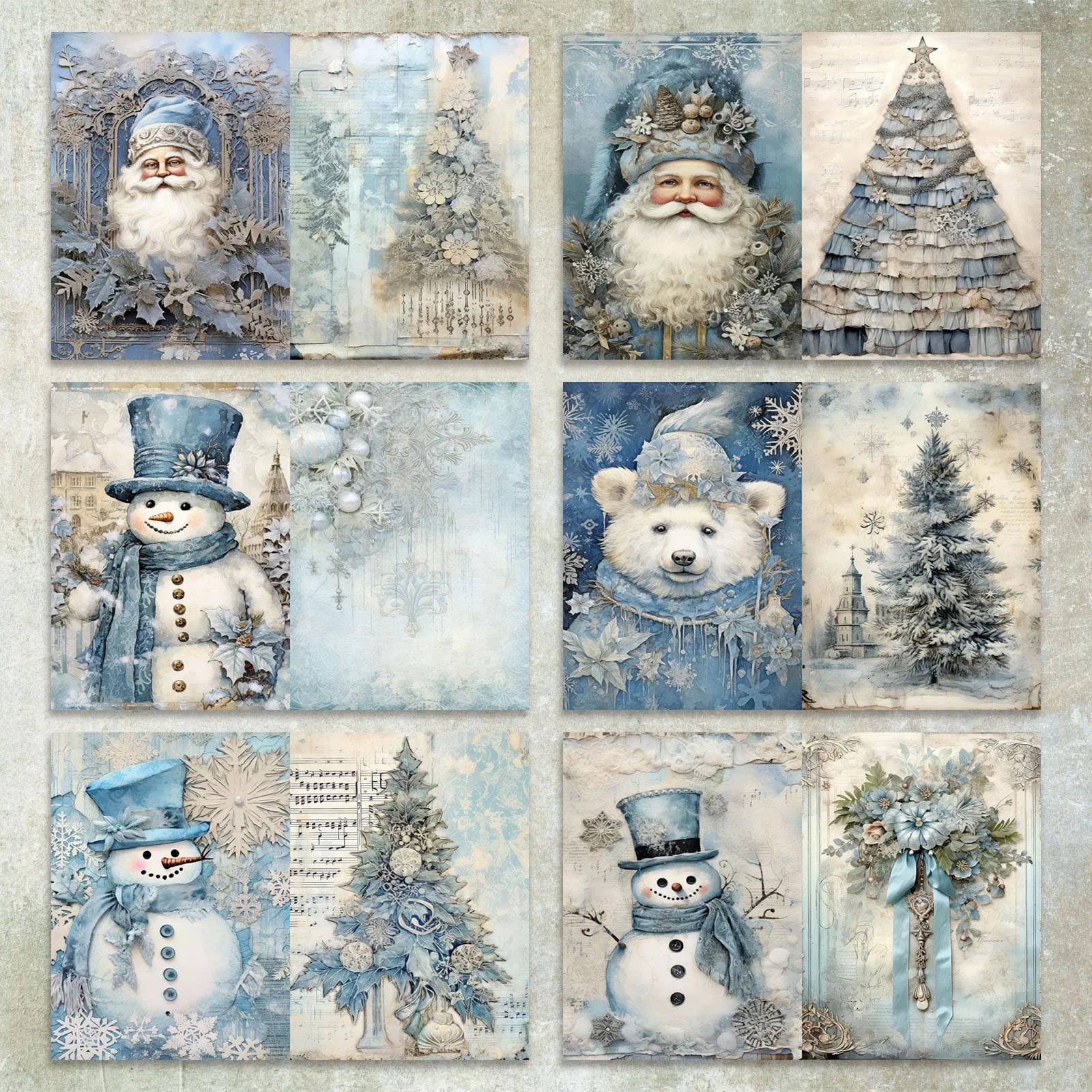 36 Sheets A5 (Blue Santa Snowman Dwarf Background) Clipping Thin Paper For Bullet Diary, Junk Magazine, Greeting Card Backg